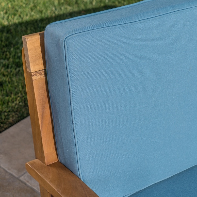 Peyton Outdoor Cushioned Acacia Wood Loveseat and Table Set by Christopher Knight Home