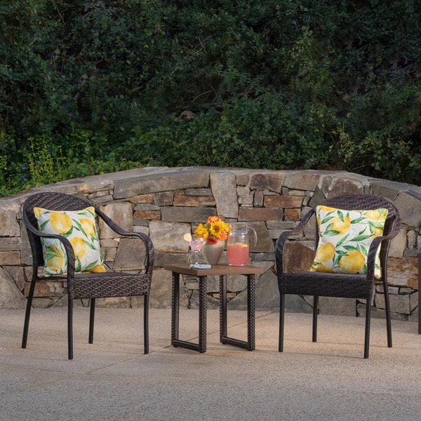 Colin Outdoor 3-Piece Square Wicker Aluminum Bistro Chat Set with Cushions by Christopher Knight Home
