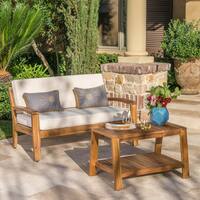 Grenada Outdoor 2-piece Acacia Wood Loveseat and Coffee Table Set with Cushions by Christopher Knight Home