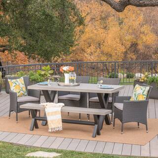 Concrete Outdoor Dining Sets Online At Our Best Fairmount Outdoor 6 Piece Rectangle Wicker Concrete Dining Set With Cushions By Christopher Knight Home