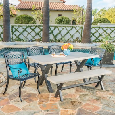 Altura Outdoor 6-Piece Rectangle Cast Aluminum Concrete Dining Set by Christopher Knight Home