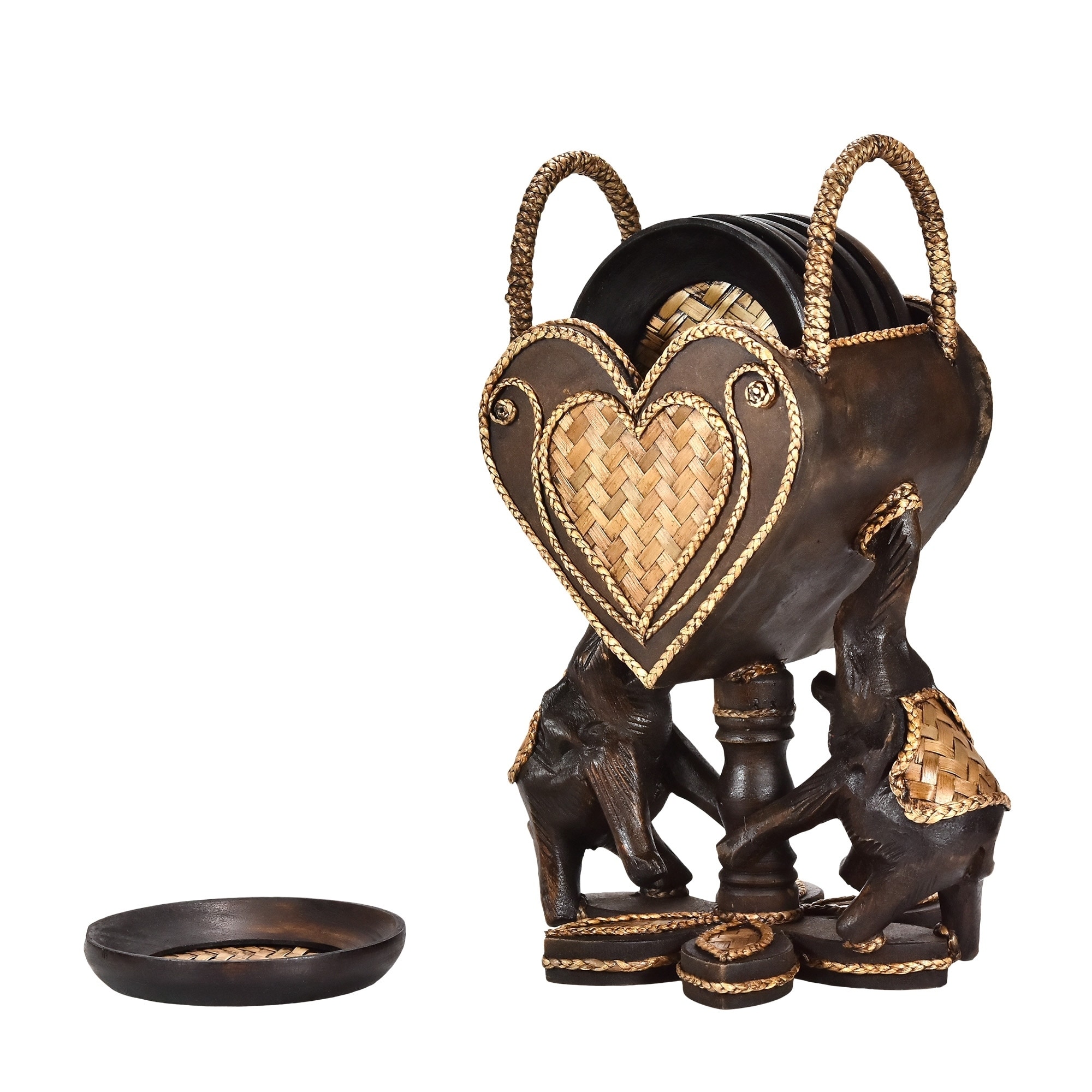 Handmade Elephant Pair Holding a Heart Set of 9 Coaster Kitchen Decor (Thailand) Handmade Elephant Pair Holding a Heart Set of 9 Coaster Kitchen Decor (Thailand)