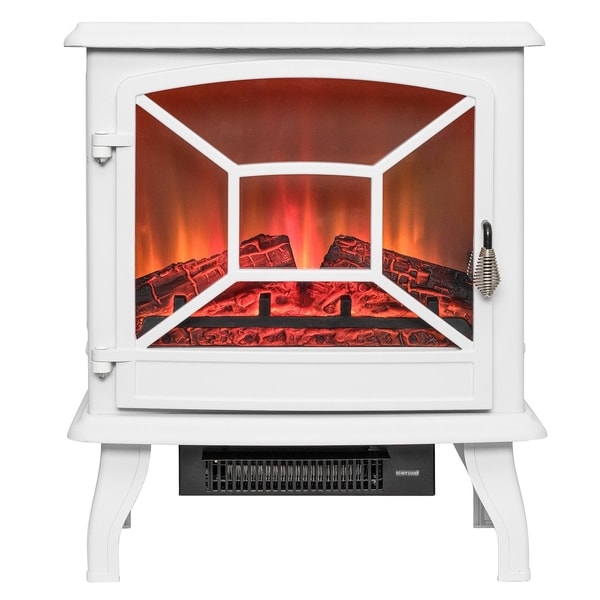 AKDY FP0083 20" White Freestanding Portable Electric Fireplace Firebox Flames w/ Logs Heater