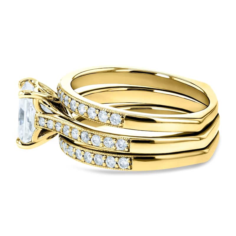 Annello by Kobelli 14k Gold 1 4/5ct TGW Radiant Forever One Moissanite and Diamond Trellis 3-Piece Bridal Rings (DEF/VS, GH/I)