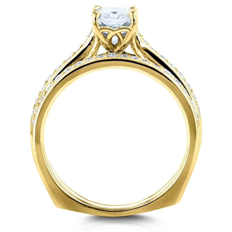 Annello by Kobelli 14k Gold 1 3/5ct TGW Radiant Moissanite and Diamond Square Band Trellis Bridal Rings Set (DEF/VS, GH/I)