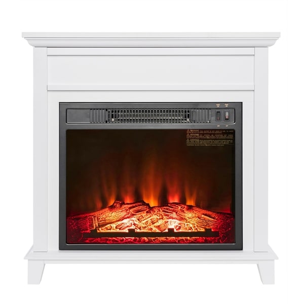 AKDY FP0094 27" Electric Fireplace Freestanding White Wooden Mantel Firebox 3D Flame w/ Logs Heater