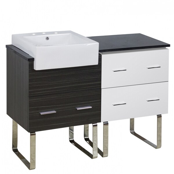 48.75-in. W Floor Mount White-Dawn Grey Vanity Set For 3H8-in. Drilling Black Galaxy Top