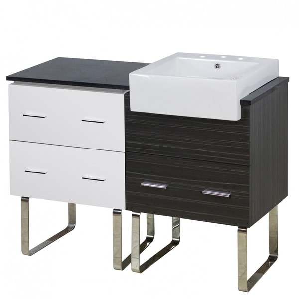 48.75-in. W Floor Mount White-Dawn Grey Vanity Set For 3H8-in. Drilling Black Galaxy Top
