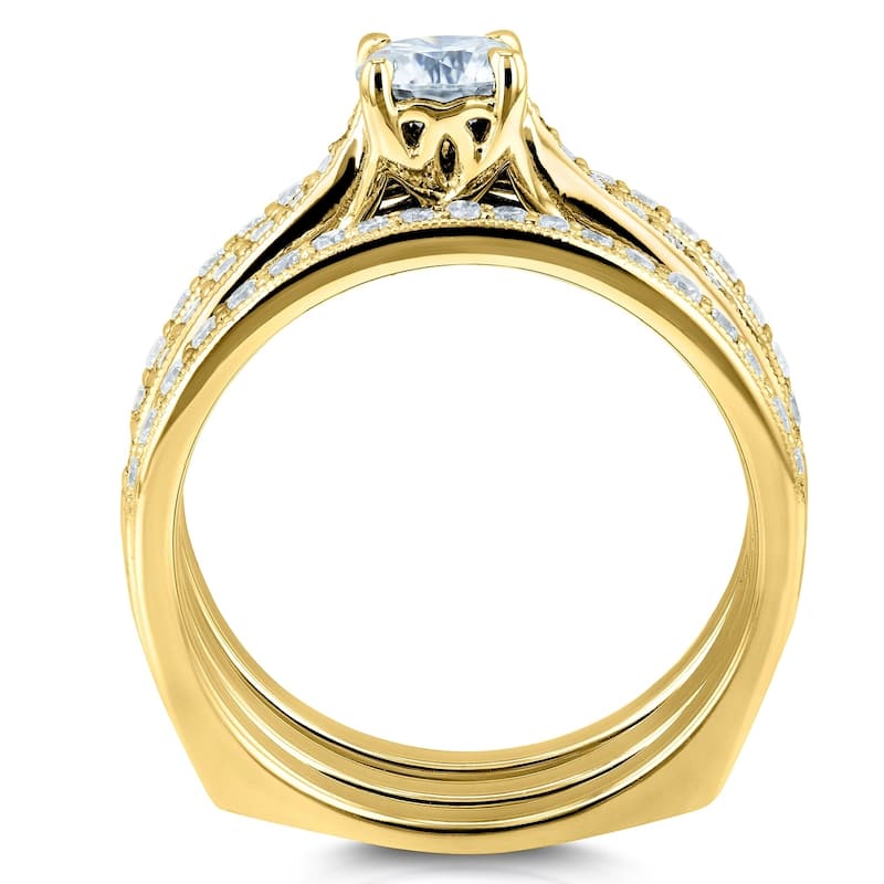 Kobelli 1 Carat Natural Diamond 14k Solid Gold Square European Shank Vintage Trellis 3pc Bridal Set