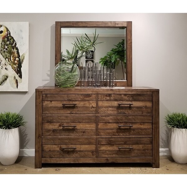 Shop Dajono Rustic Brown Finish Pine Wood 6 Drawer Dresser With Mirror On Sale Overstock 19839098