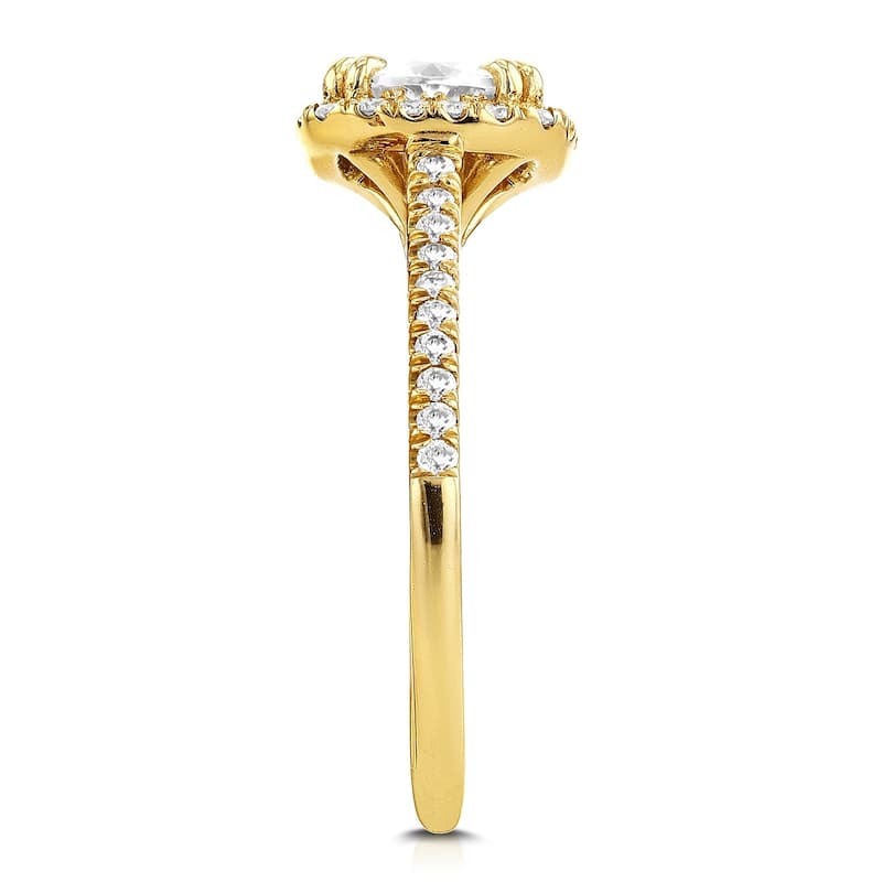 Annello by Kobelli 14k Gold 1 2/5ct TGW Cushion-cut Moissanite and Diamond Halo Trellis Engagement Ring