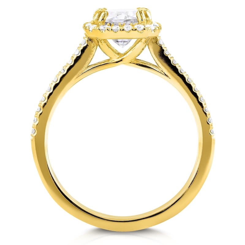 Annello by Kobelli 14k Gold 1 2/5ct TGW Cushion-cut Moissanite and Diamond Halo Trellis Engagement Ring