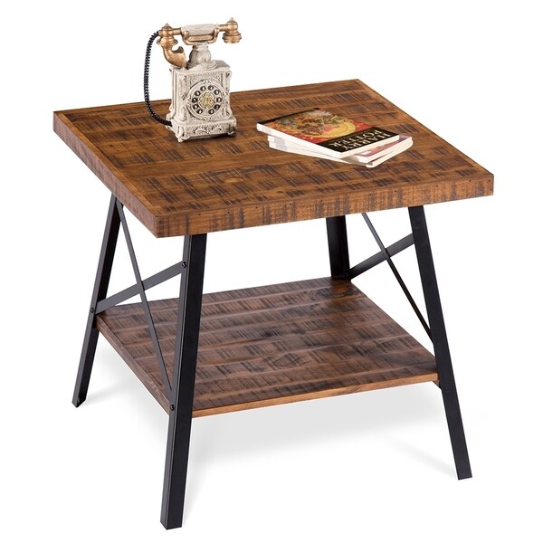 Shop Sleeplanner Rustic End Table, Steel Legs&Natural Wood Top, Brown