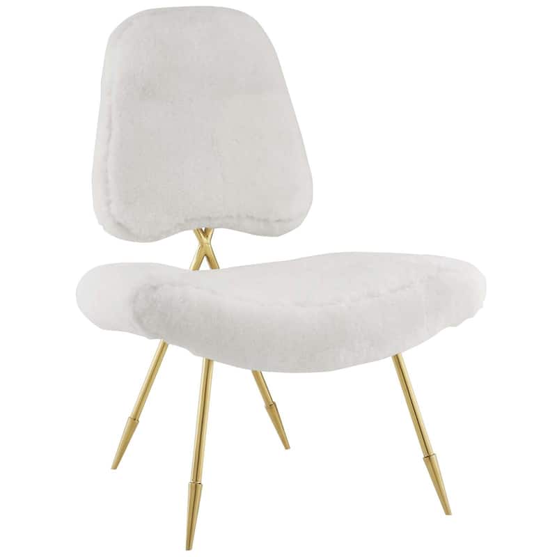 Ponder Upholstered Sheepskin Fur Lounge Chair - White
