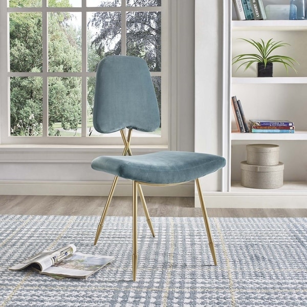 Modway Ponder Velvet Upholstered Modern Dining Side Chair in Gray with Gold Legs