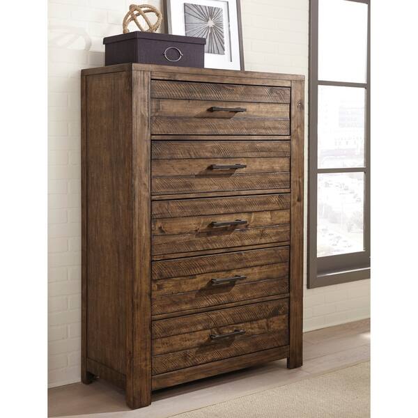 Shop Dajono Rustic Brown Finish Pine Wood 5 Drawer Chest Free