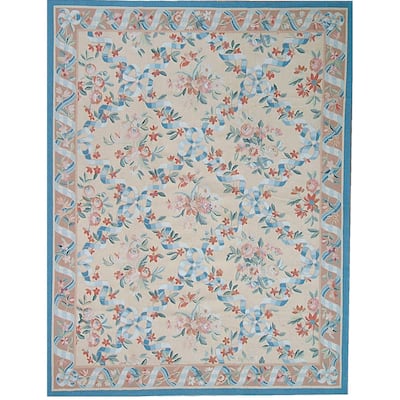 Aubusson Hand-Woven Ivory New Zealand Wool Area Rug (5'11" X 9' 1") - 6' x 9'