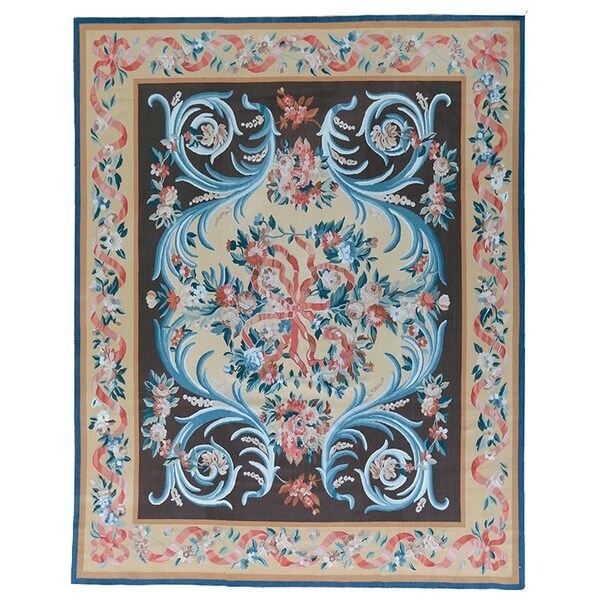 Aubusson Hand-Woven Grey New Zealand Wool Rug (9' 2" X 11' 6") - 9' x 12'