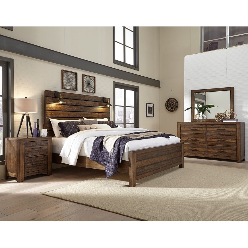 Shop Dajono Rustic Brown Finish 4 Piece Bedroom Set Queen Bed Dresser Mirror And Nightstand On Sale Overstock 19841288