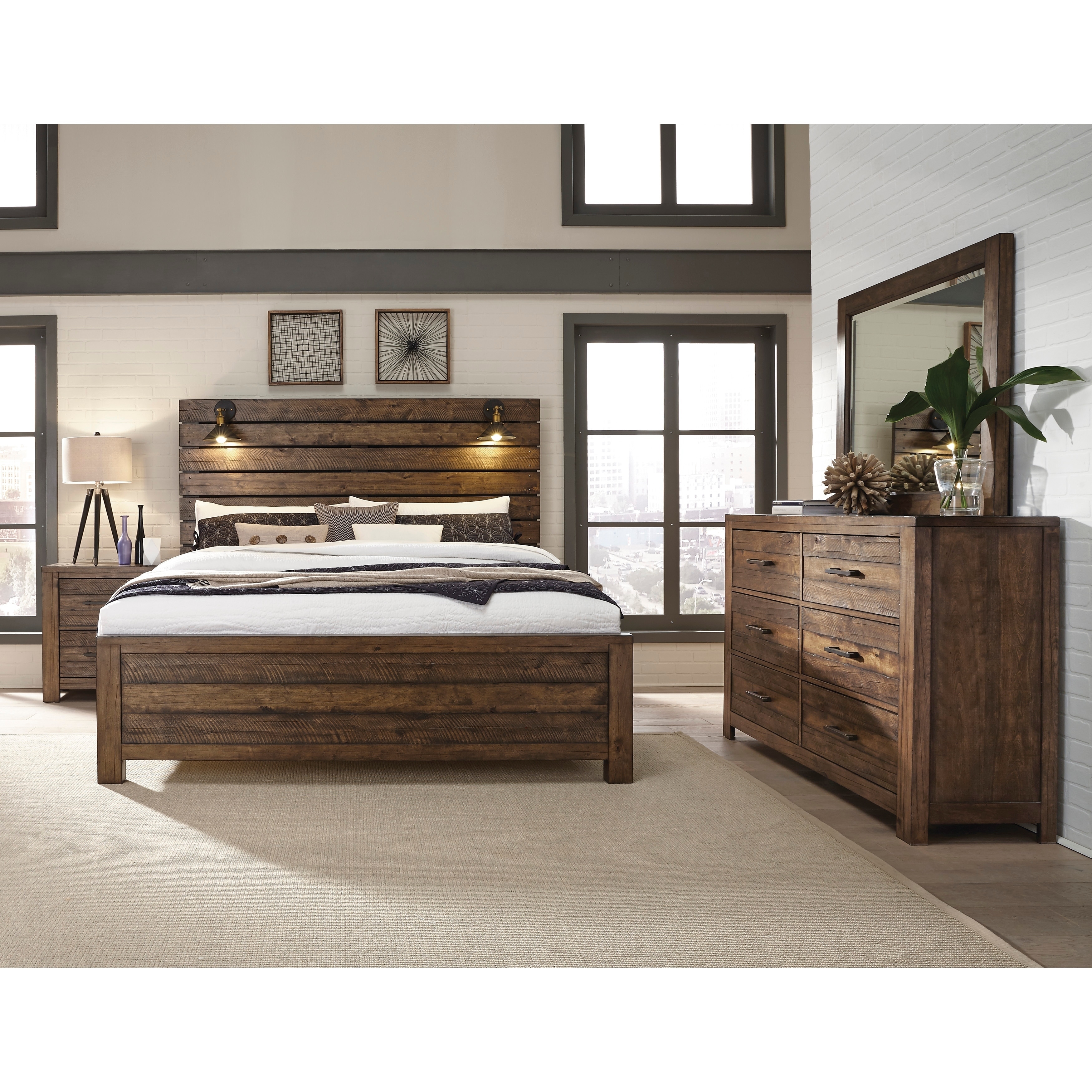 Dajono Rustic Brown Finish 6 Piece Bedroom Set King Bed Dresser Mirror 2 Nightstands And Chest