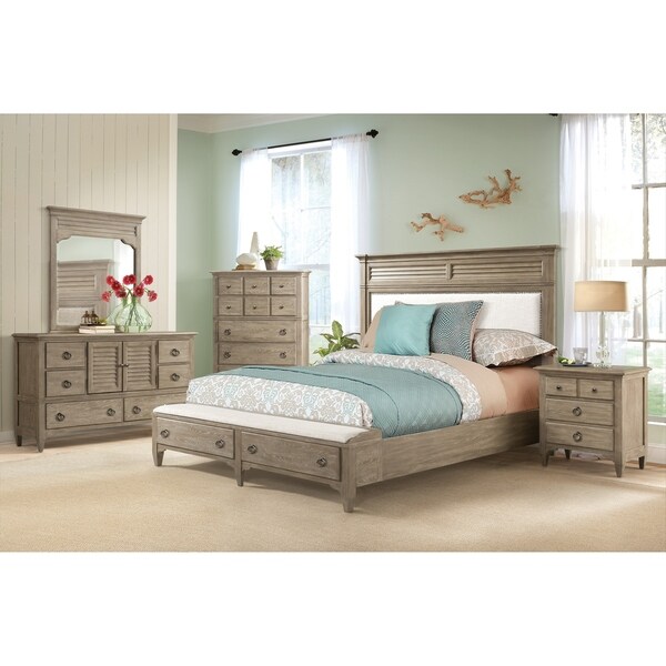 Roubai Contemporary Grey Finish 6-Piece Bedroom Set-Queen Bed, Dresser, Mirror, 2 Nightstands, Chest