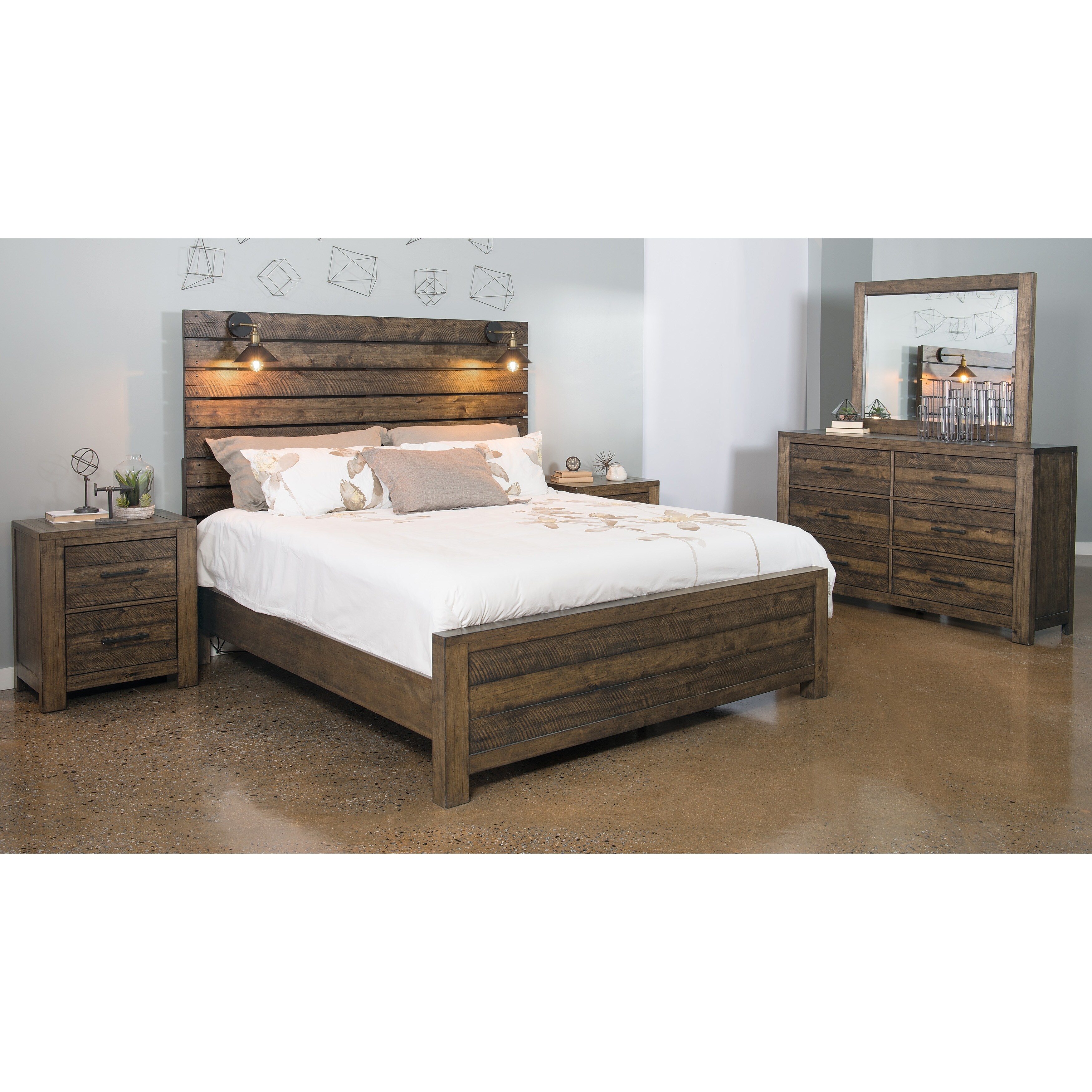 Dajono Rustic Brown Finish 5 Piece Bedroom Set Queen Bed Dresser Mirror And 2 Nightstands