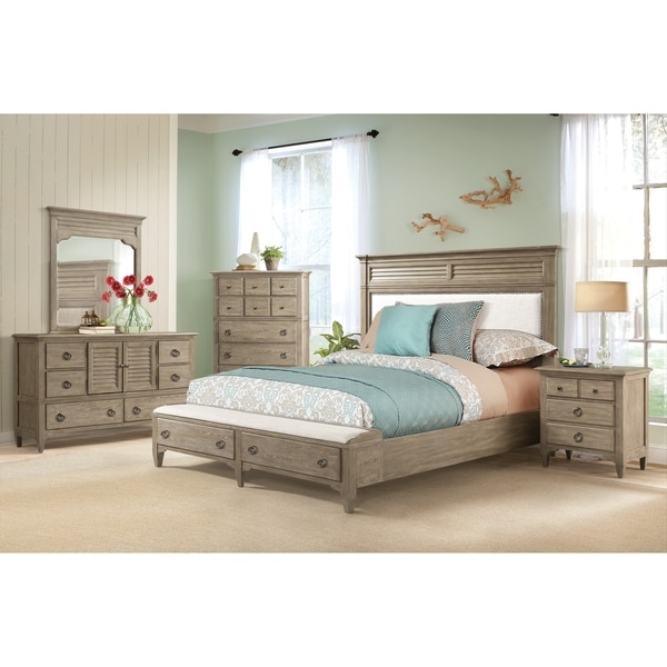 Roubai Contemporary Grey Finish 5-Piece Bedroom Set-King Bed, Dresser, Mirror, Nightstand, Chest