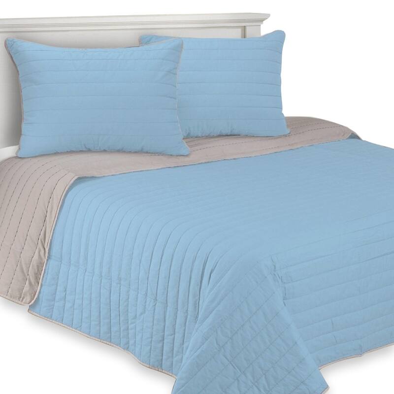 Kotter Home Charlotte Cotton Quilt Set - Light Blue - Queen