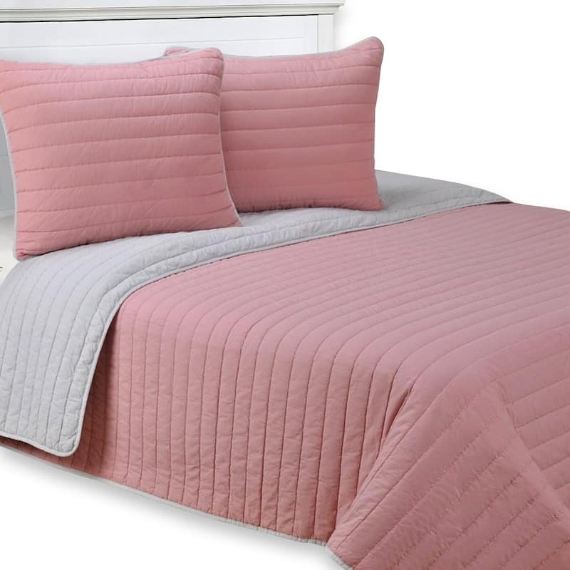 Kotter Home Charlotte Cotton Quilt Set - Pink - Queen