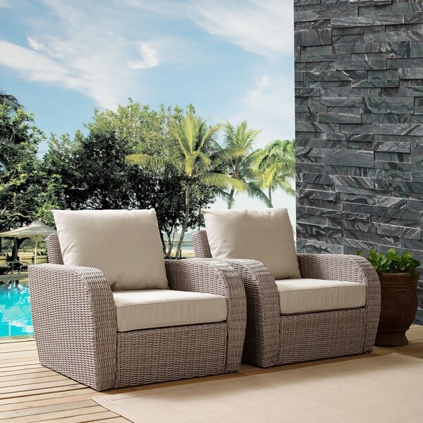 Shop st augustine 2 pc outdoor wicker seating set with oatmeal cushion