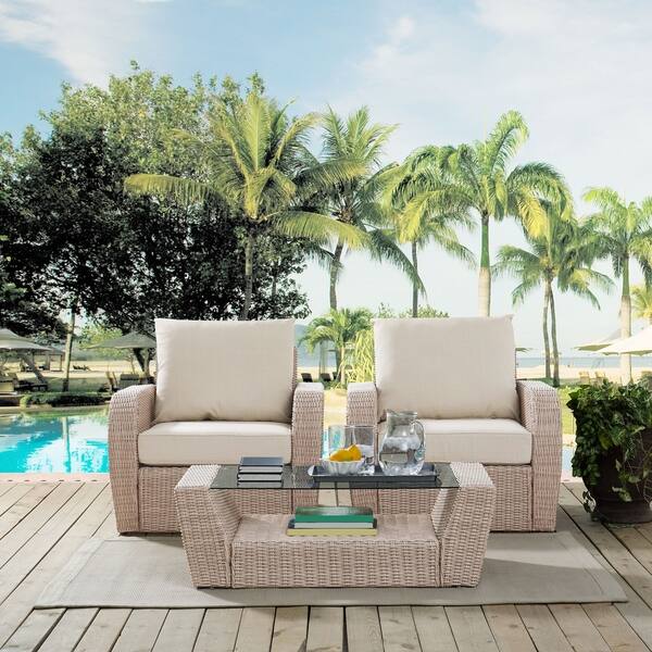 Shop St Augustine 3 Pc Outdoor Wicker Seating Set With Oatmeal