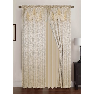 Franklin Jacquard 84 inch Rod Pocket Panel Pair with Attached 18 inch Valance - 108 x 84 in. (each panel measures 54 x 84 in.)