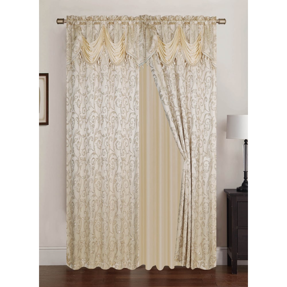 Franklin Jacquard 84 inch Rod Pocket Panel Pair with Attached 18 inch Valance - 108 x 84 in. (each panel measures 54 x 84 in.)