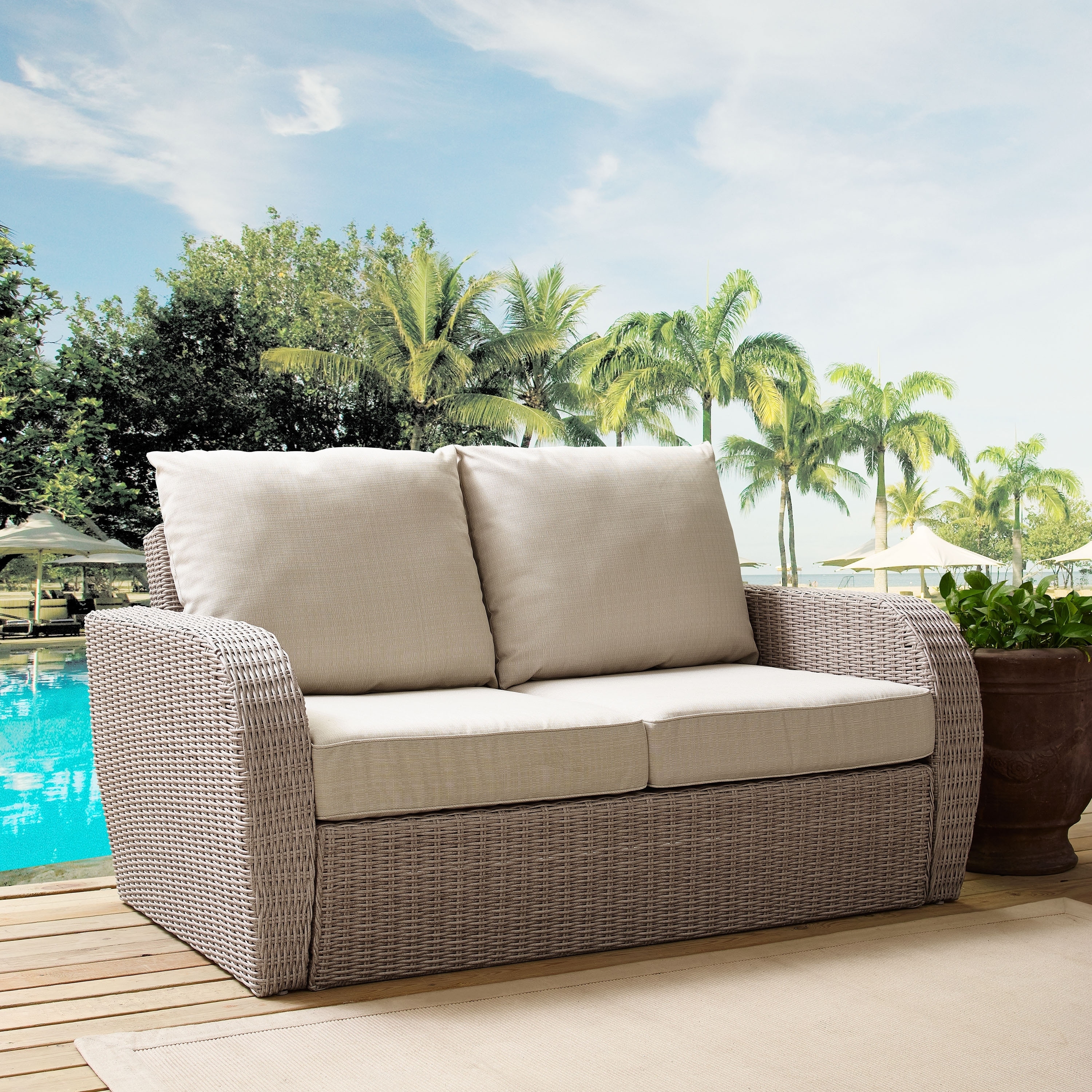 Shop St Augustine Outdoor Wicker Loveseat In Weathered White With