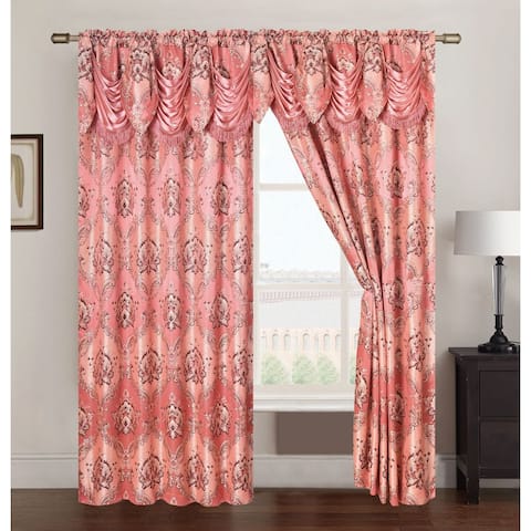 Vernon Damask Jacquard 84 inch Rod Pocket Single Curtain Panel with Attached 18 inch Valance - 54 x 84 in. - 54 x 84 in.