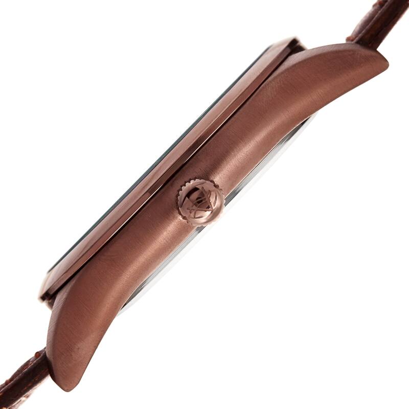August Steiner Men's Quartz Date Day Checkered Brown Leather Strap Watch