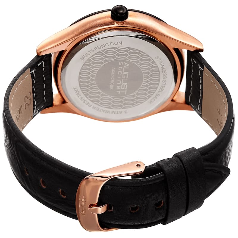 August Steiner Men's Quartz Date Day Checkered Black Leather Strap Watch