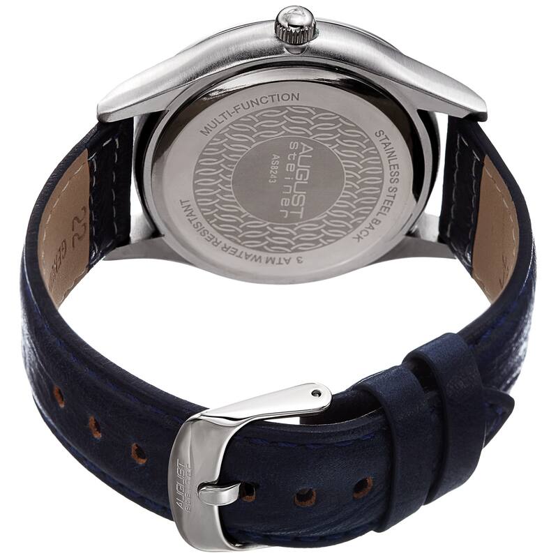 August Steiner Men's Quartz Date Day Checkered Blue Leather Strap Watch