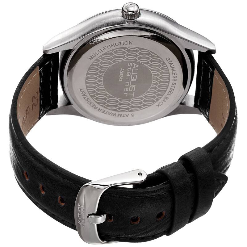 August Steiner Men's Quartz Date Day Checkered Black Leather Strap Watch