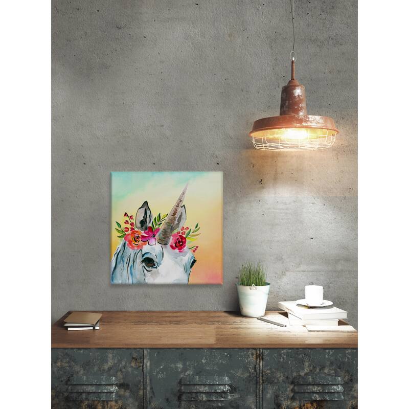 'Unicorn Flowers' Painting Print on Wrapped Canvas - Multi-Color