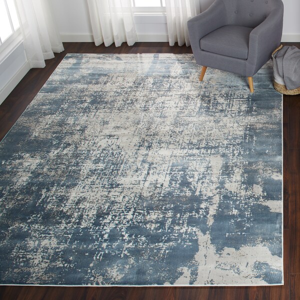 Shop Distressed Abstract Blue/ Grey Textured Vintage Rug - 6'7