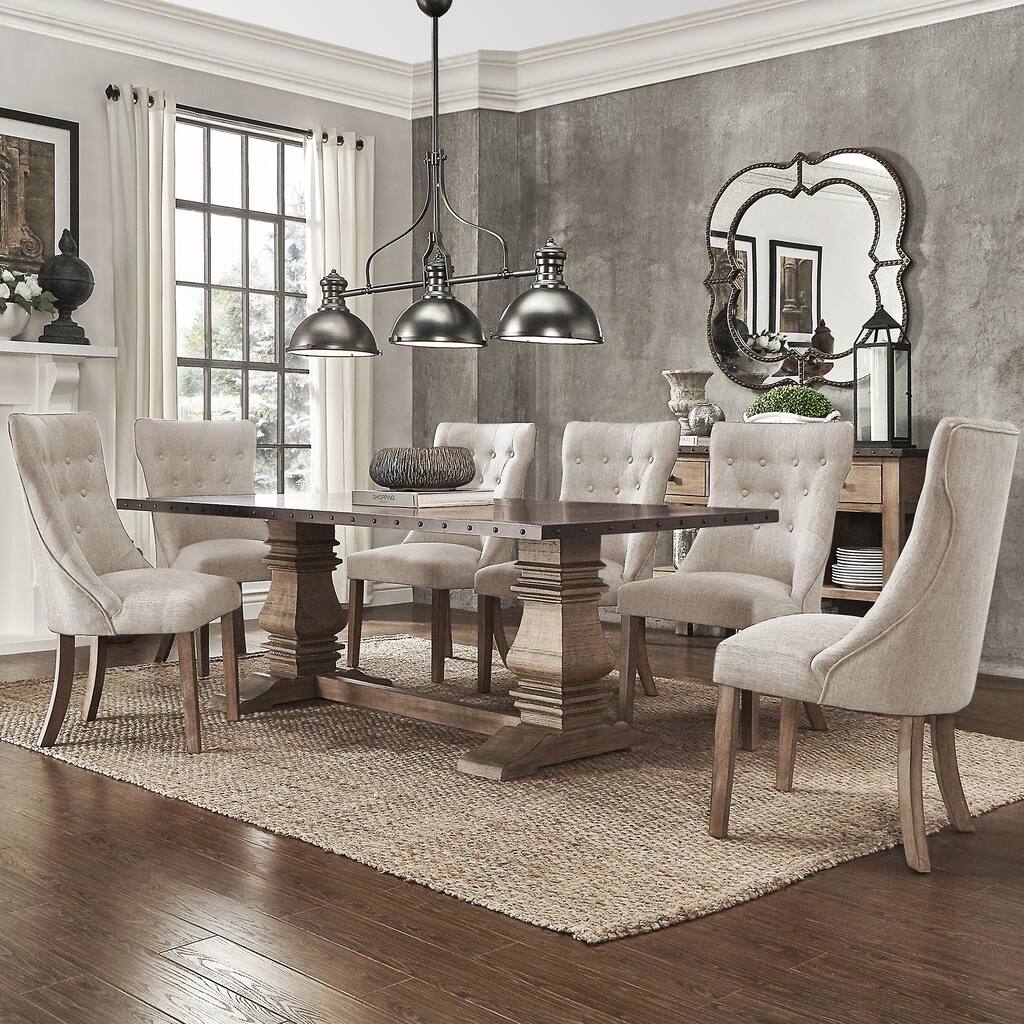 Janelle Extended Rustic Zinc Dining Set with Tufted Chairs by iNSPIRE Q Artisan