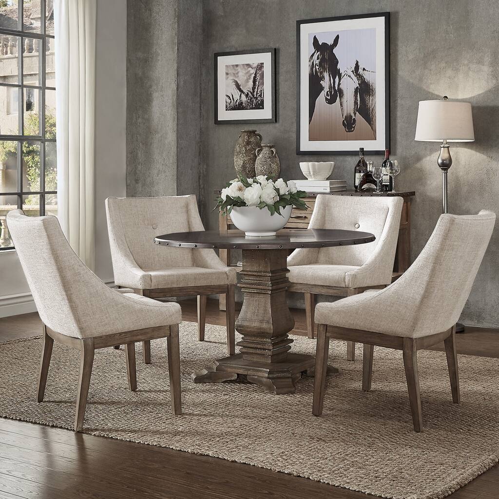Janelle Round Rustic Zinc Dining Set - Sloped Arm Chairs by iNSPIRE Q Artisan