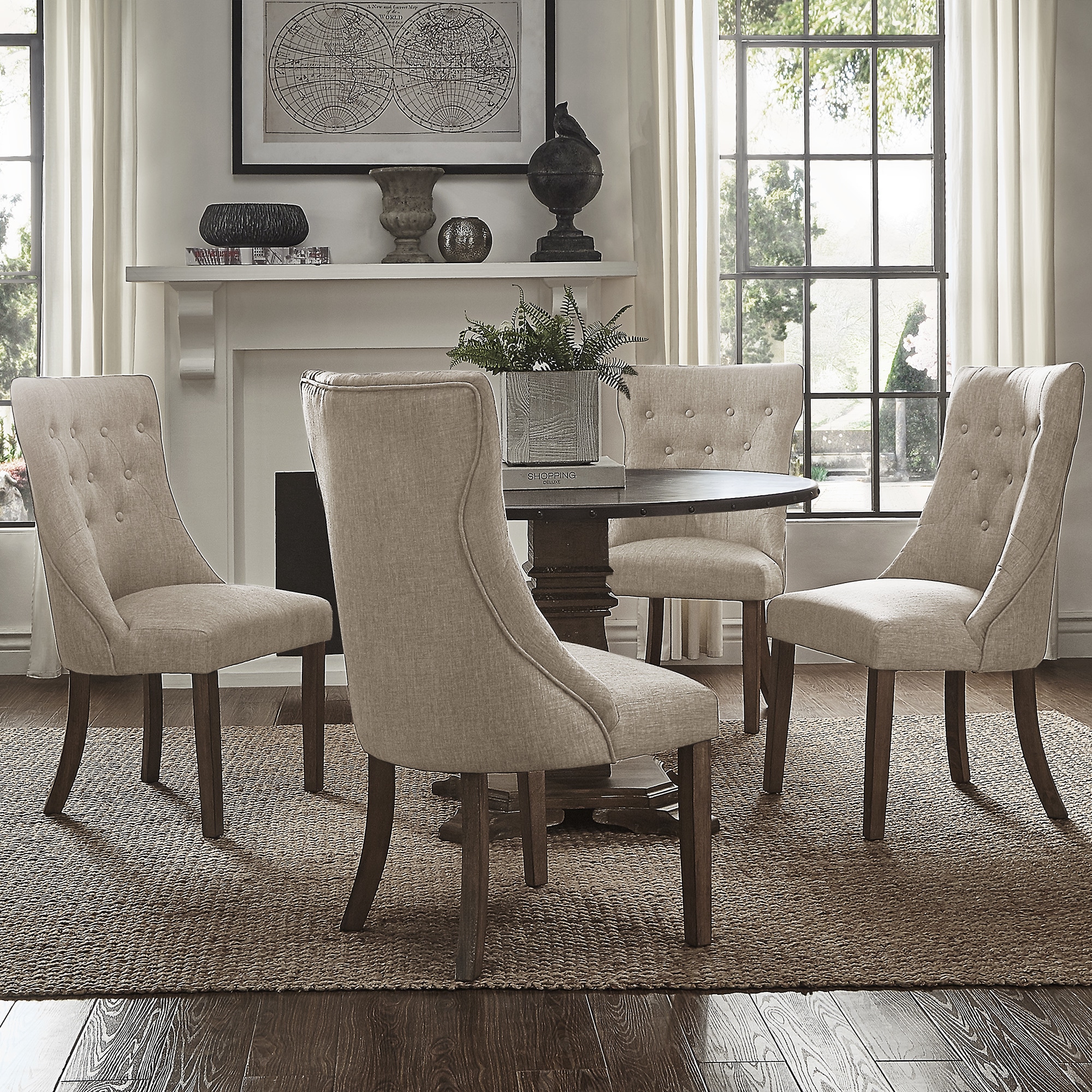 Janelle Round Rustic Zinc Dining Set Tufted Chairs By Inspire Q Artisan