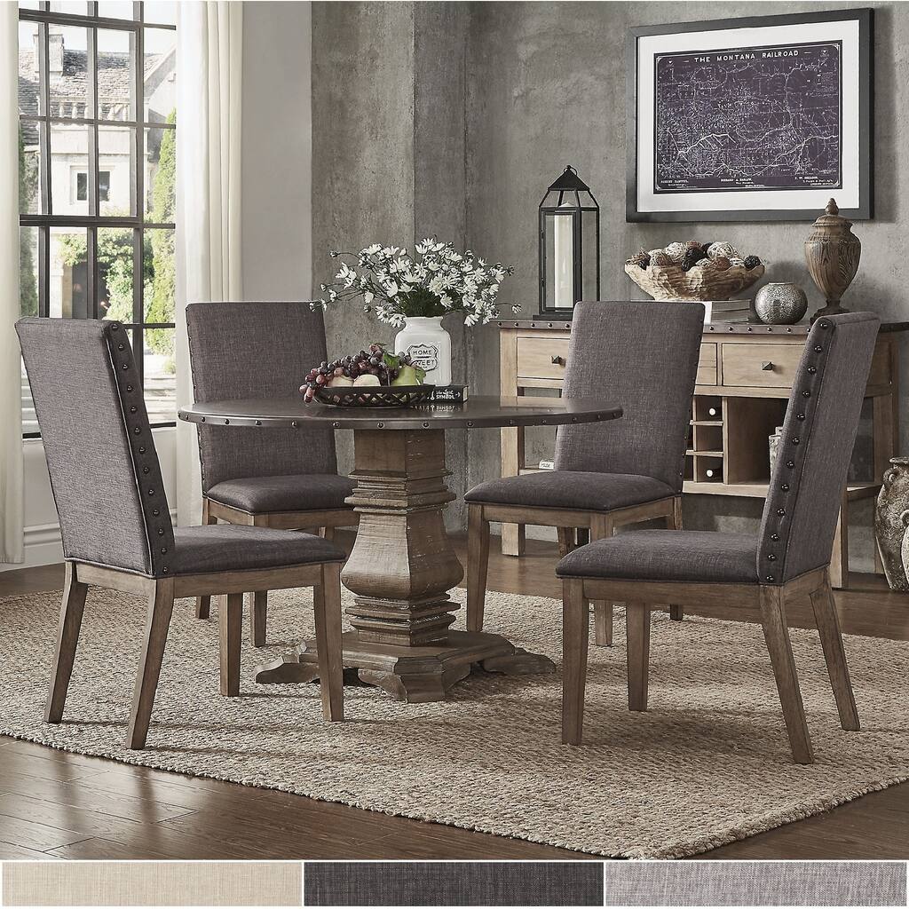 Janelle Round Rustic Zinc Dining Set - Parson Chairs by iNSPIRE Q Artisan