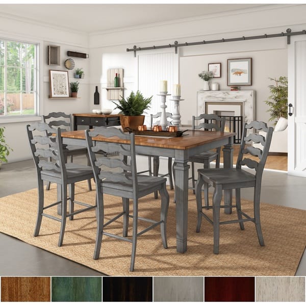 slide 2 of 16, Elena Antique Grey Extendable Counter Height Dining Set - French Ladder Back by iNSPIRE Q Classic