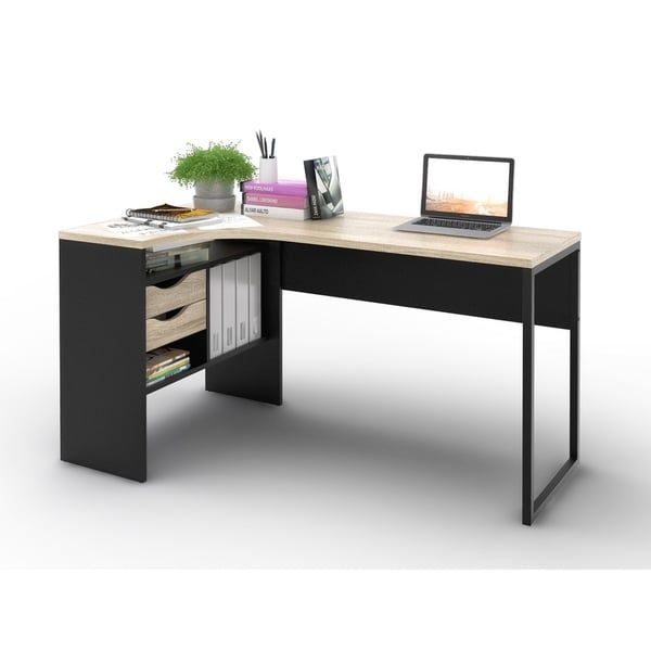 Porch Den Skylar Matte Black Oak 2 Drawer L Shaped Desk Porch Den Skylar Matte Black Oak 2 Drawer L Shaped Desk