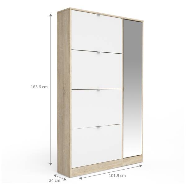 Shop Bright Oak And White High Gloss 4 Flap Doors Shoe Cabinet