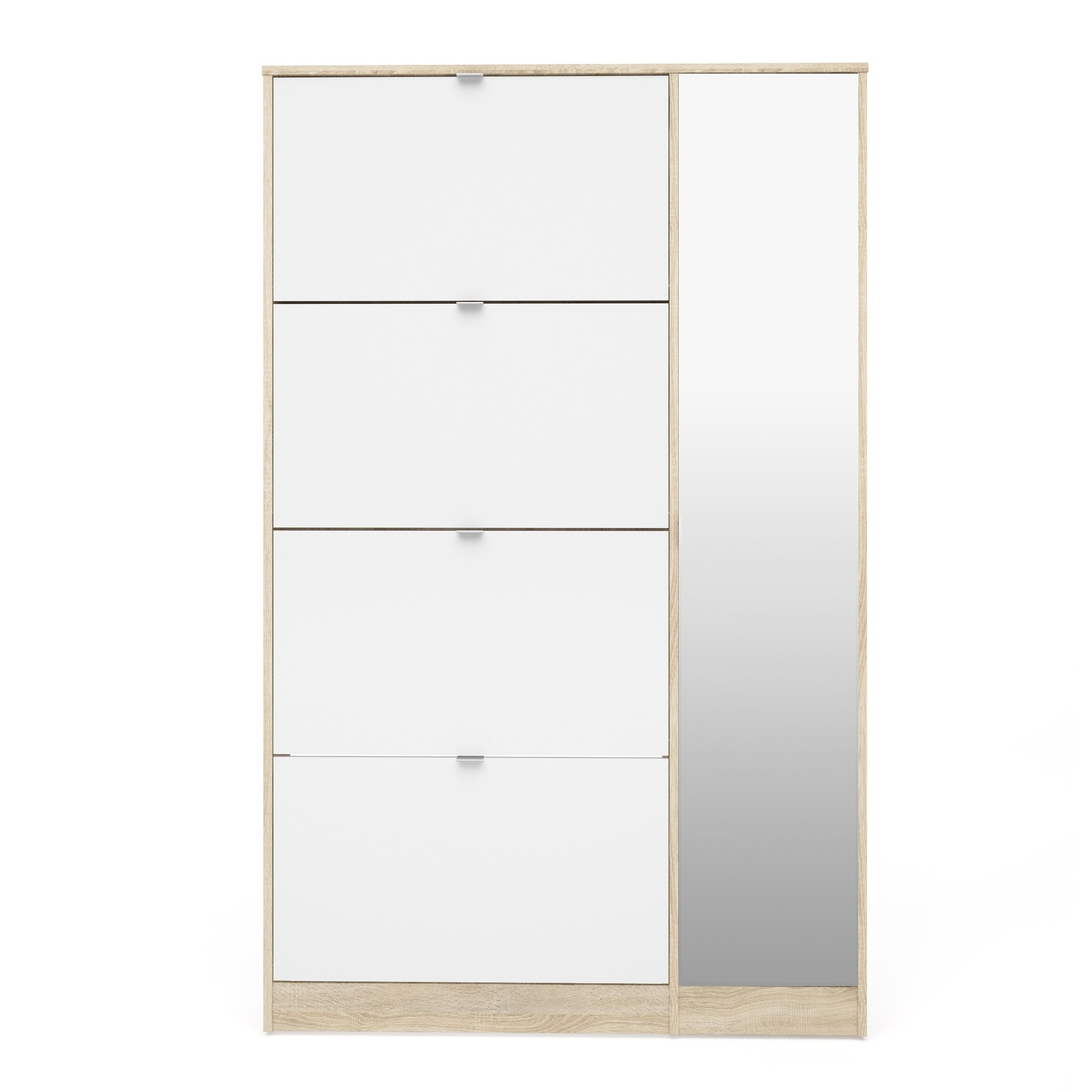 Shop Bright Oak And White High Gloss 4 Flap Doors Shoe Cabinet