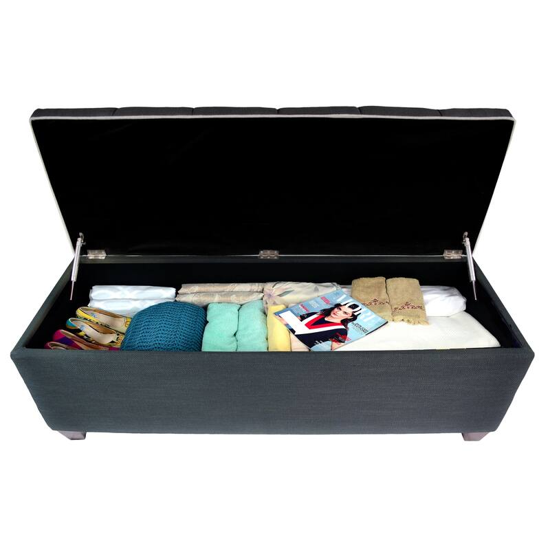 Sole Secret Diamond Tufted LOFT Linen Storage Bench - GREY